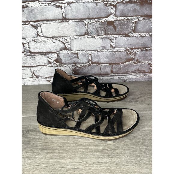 Naot Black Suede Leather Lace Up Open Toe Wedge Sandals Women’s Sz 39EU/8.5M US - Picture 15 of 16